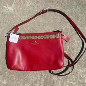 Coach Red Leather Crossbody with Signature Canvas Accent